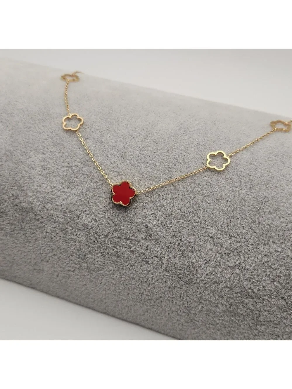 Red Floral Necklace 18k Gold Plated Stainless Steel Dainty Necklace Multi Charm
